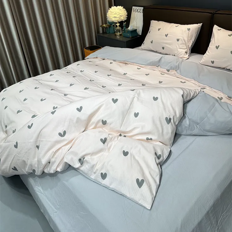 四季可用小清新印花四件套褶皱肌理感被套床单枕套床上用品ZP011