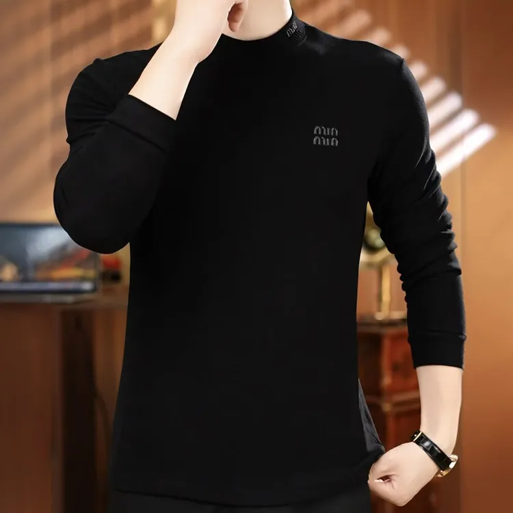 新款男士秋冬双面德绒半高领简约打底衫内搭时尚长袖上衣收袖口