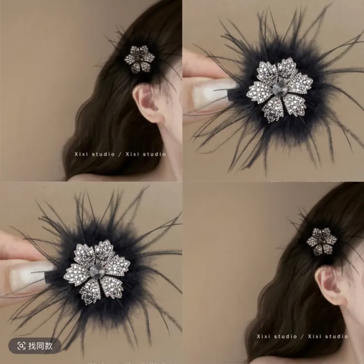 轻奢水钻雪花羽毛鸭嘴夹女侧边刘海夹子碎发整理发卡轻奢对夹头饰