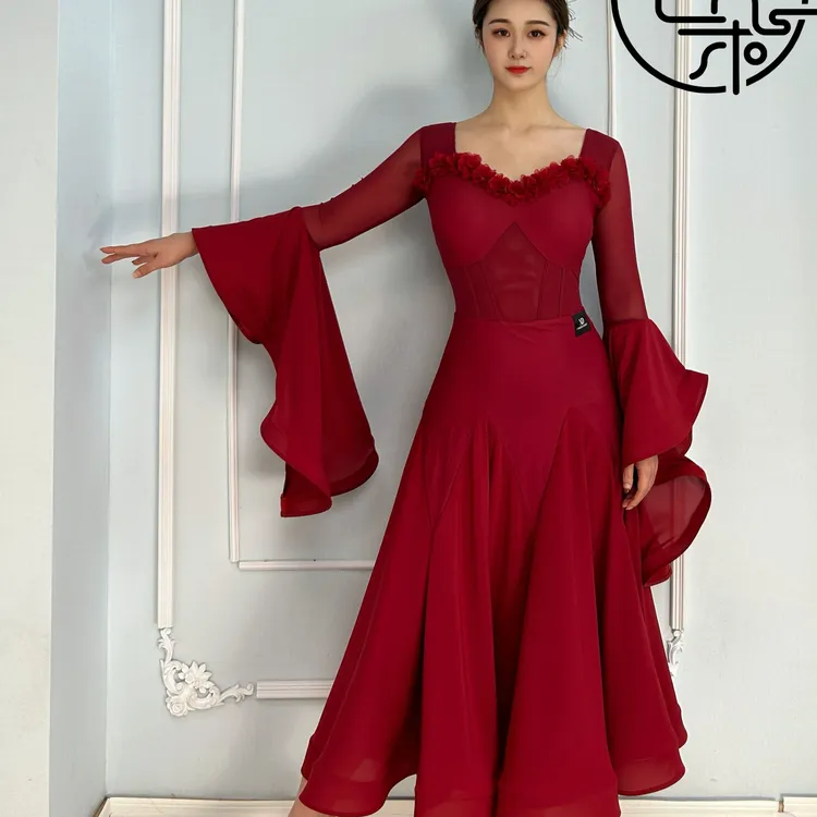 西朵舞服优雅显瘦花朵摩登舞专业表演裙连衣裙练功裙新品XD684