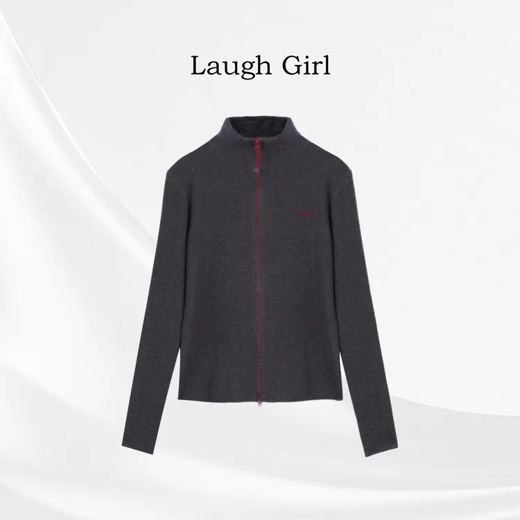 楚楚君 Laugh girl【设计美学】半高领双拉链刺绣毛衣外套XL551093J