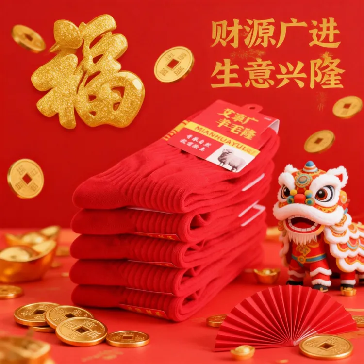 新年高筒红色本命年羊毛袜保暖喜庆高筒吸汗透气不臭脚