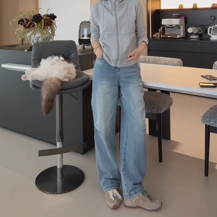 2025春秋宽松百搭立体裁剪拼接线百搭牛仔裤长裤LK2501456