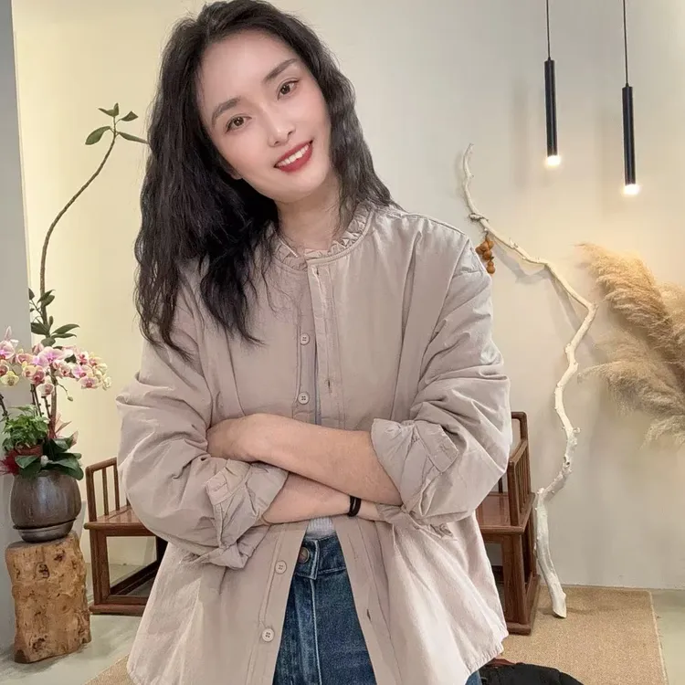 2667-花边领常规款加厚棉衣款立领宽松型棉服加厚休闲纯色