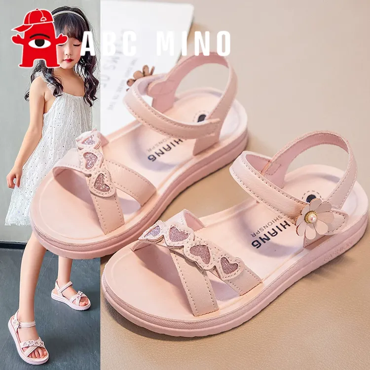ABC MINO夏季新款儿童凉鞋时尚中大童露趾沙滩鞋女宝宝粉色公主鞋