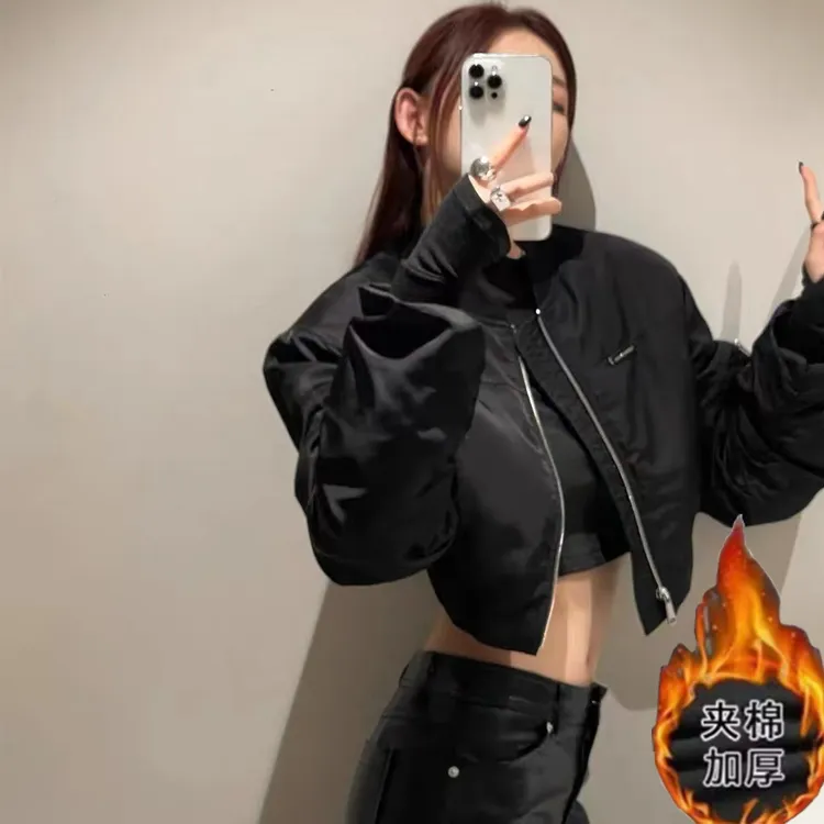 秋季韩版设计感小众堆堆袖垫肩宽松短款棒球服外套女飞行夹克显高