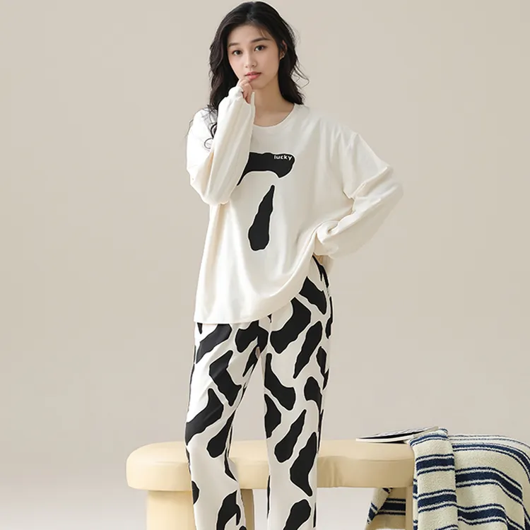 炸姐长袖睡衣女春秋季2025新款卡通数字休闲长裤套装可外穿家居服
