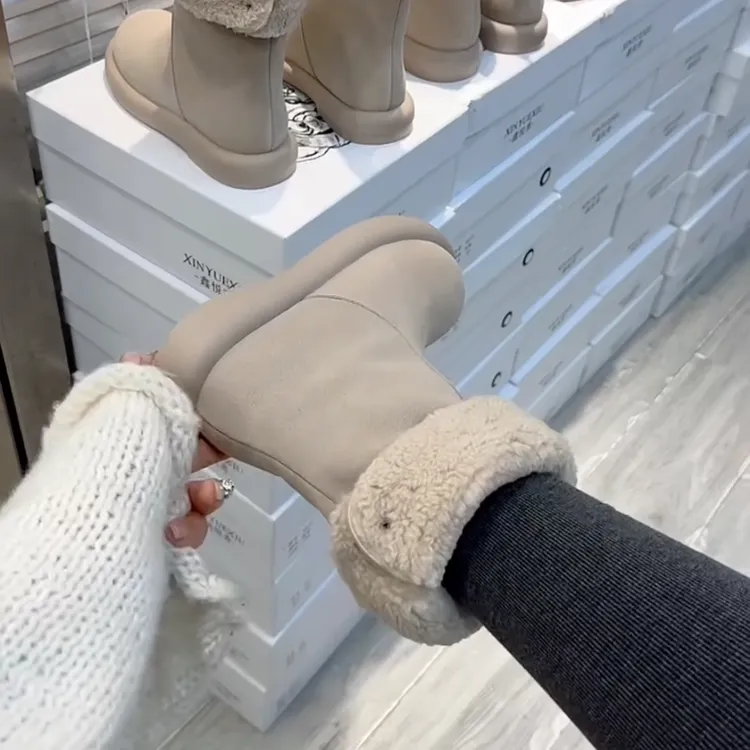 两穿加绒雪地靴2025冬季新款欧货时尚百搭加厚中筒靴保暖棉靴纯皮