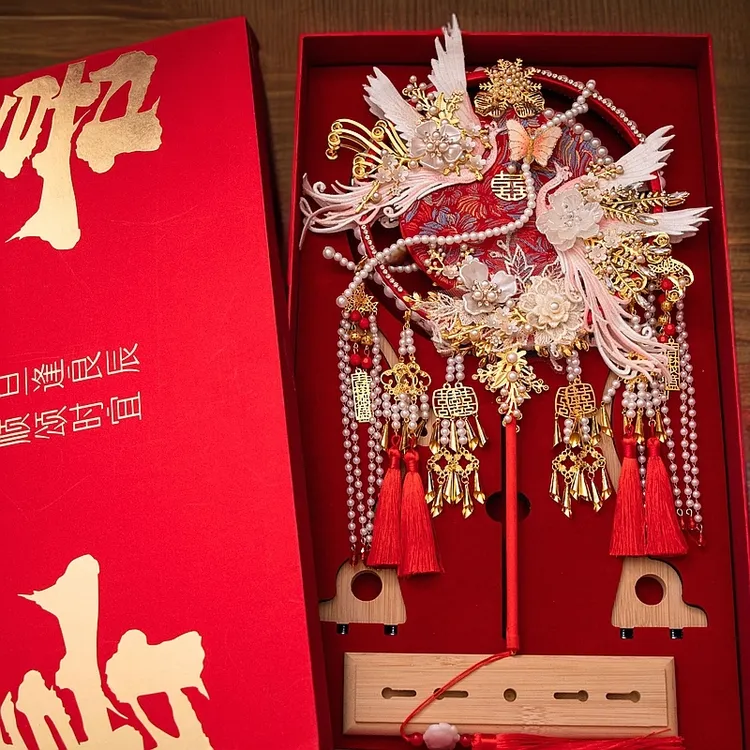 奢华喜扇纯手工送新娘结婚秀禾团扇成品diy材料包结婚礼物送朋友