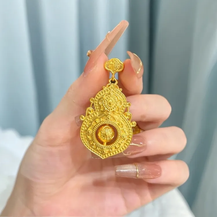 足金3D硬金【四美葫芦】宫廷黄金素款葫芦吊坠精美时尚