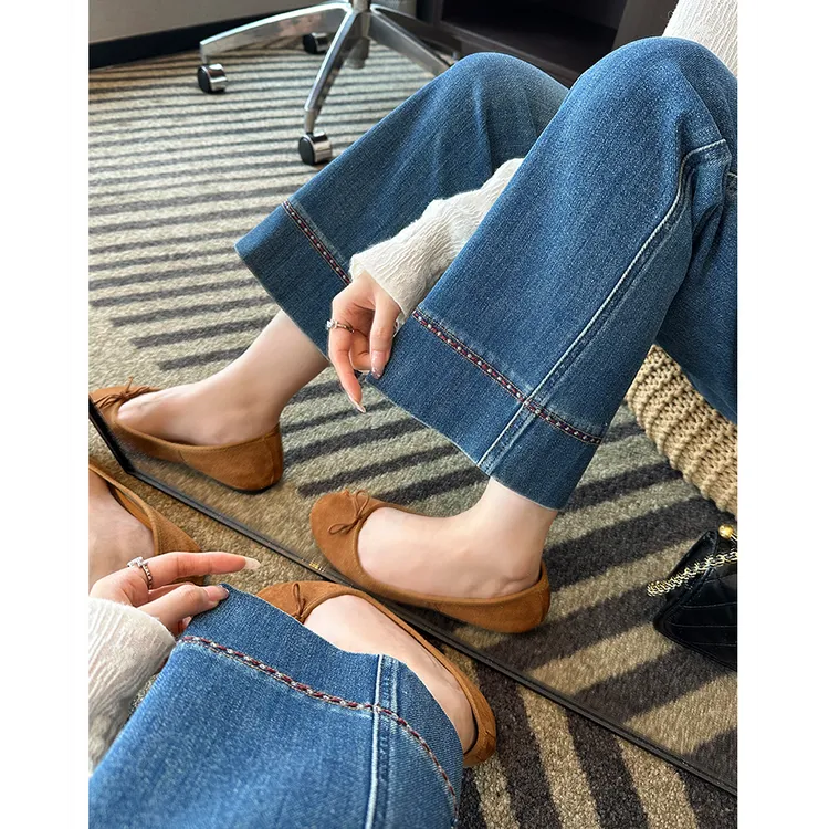 秋季新款弹力九分直筒牛仔裤女大码胖mm梨形身材裤子显瘦阔腿裤子