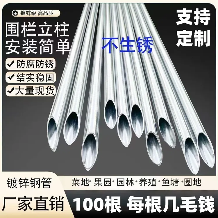 热镀锌加厚钢管尖头圆管铁丝网围栏立柱养殖果园菜地围山防锈铁杆商品图
