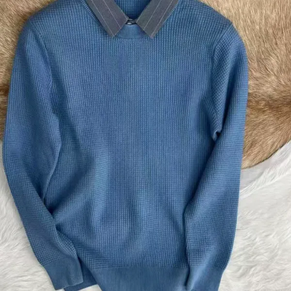 时尚假两件百搭秋冬打底衫长袖男士针织毛衣保暖-558