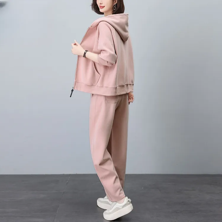 休闲套装女2025年春秋季新款宽松大码中年妈妈洋气减龄连帽两件套