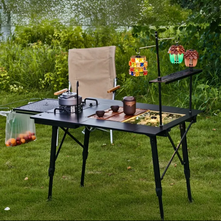 户外折叠桌子IGT三单元便携铝合金蛋卷桌折叠桌露营喝茶桌组合