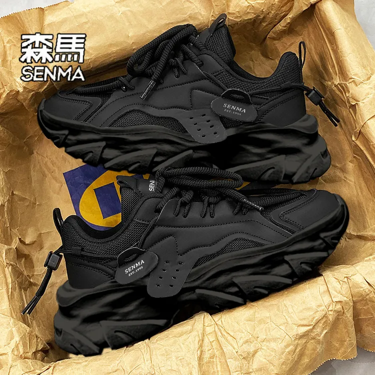 森马男鞋2025新款透气网面男士运动休闲秋季厚底增高黑色老爹潮鞋