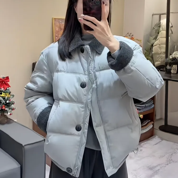 2026冬季新款撞色翻领加厚短款棉衣外套女款小个子洋气保暖棉袄潮