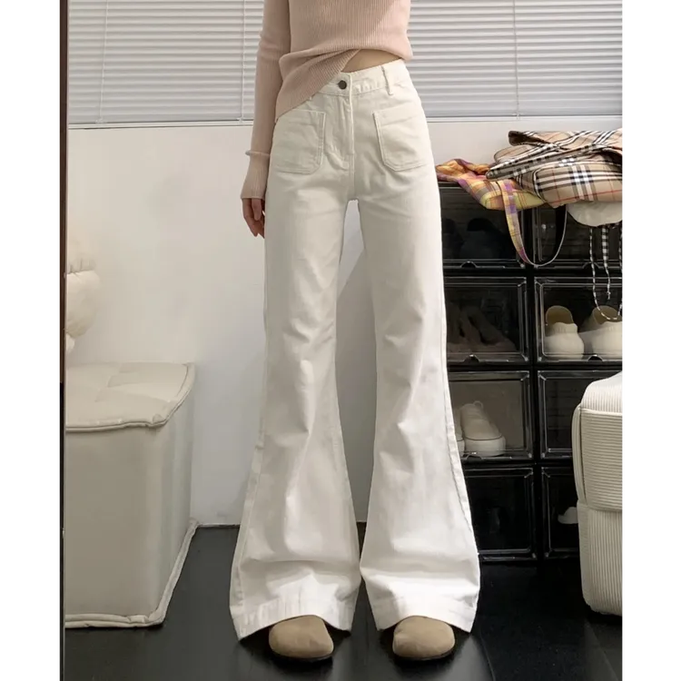 白色美式灯芯绒宽松喇叭裤2025年新款秋季女美拉德高腰显瘦微喇裤