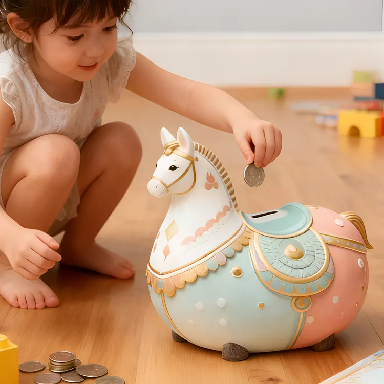 高颜值斑斓福马存钱罐只进不出儿童储蓄钱罐桌面摆件女孩生日礼物