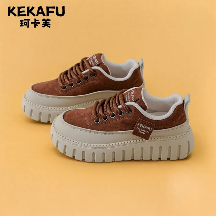 KEKAFU/珂卡芙2025新款秋季厚底百搭轻便防滑松糕鞋休闲运动板鞋