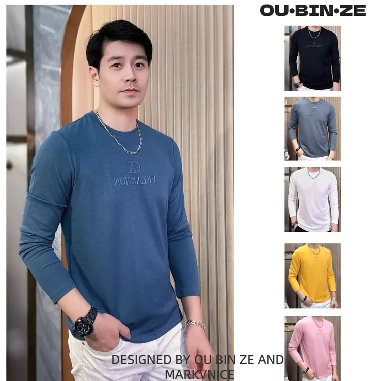 新 欧彬泽【A先生II】欧货长袖打底T恤秋冬男装圆领百搭套头D5129B