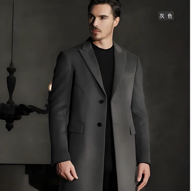 【亏米甩2】冬季毛呢大衣男中长款双面呢大衣男士修身商务绵羊毛