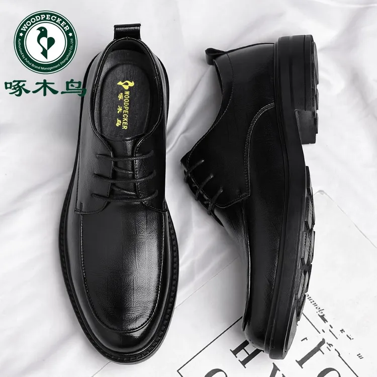 啄木鸟男鞋商务正装加绒棉皮鞋男韩版软底休闲英伦鞋男增高鞋婚鞋