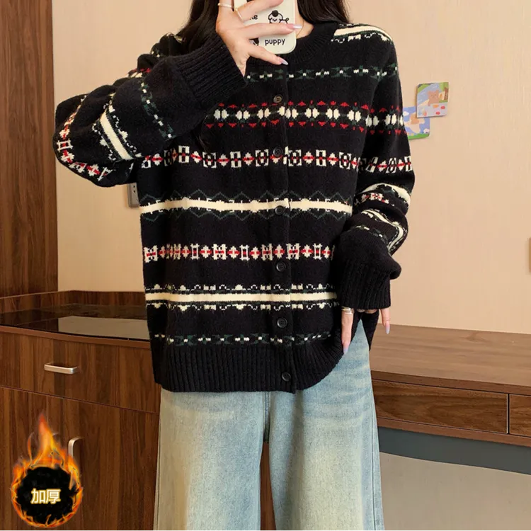 【wy】2025大码女装秋冬双色提花圣诞针织毛衣3060