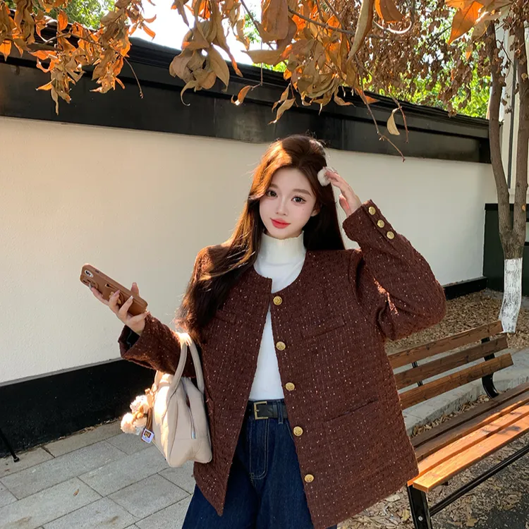 秋冬新款胖mm大码亮片重工气质加棉加厚小香风高级感外套20913