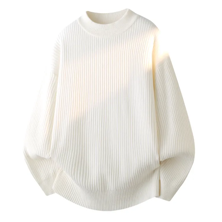 美式重磅竖纹圆领毛衣男秋冬新款美式自发热加厚针织内搭打底衫潮