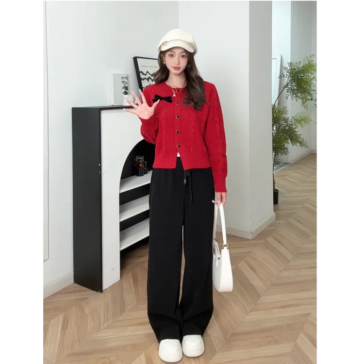 IEF/爱依服裤子2025冬季新款休闲通勤宽松气质百搭阔腿裤设计感