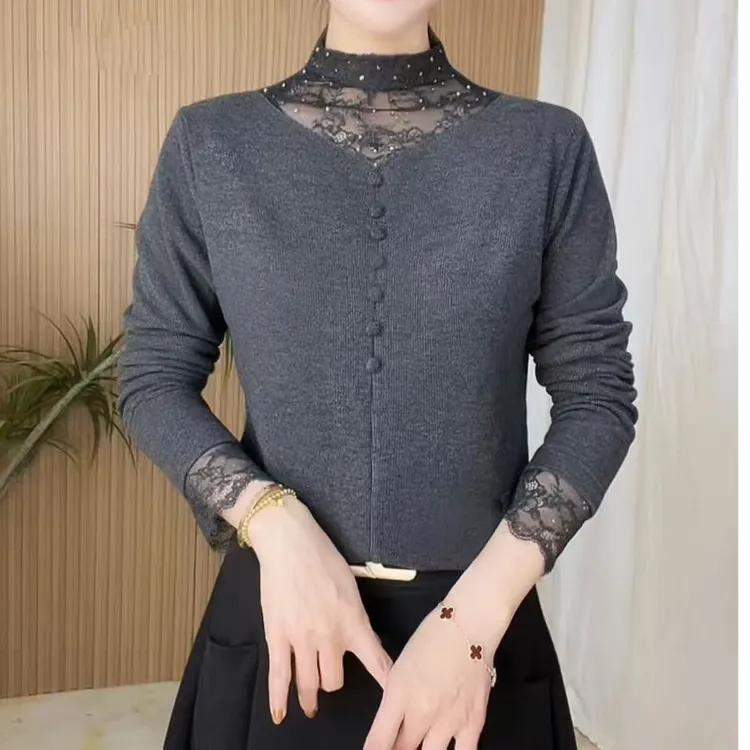 冬季新款半高领拼接气质休闲百搭打底衫时尚洋气长袖T恤女25212