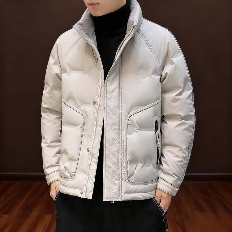 羽绒服男冬季新款2025潮流纯色宽松立领上衣男装休闲百搭帅气外套