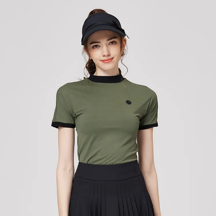 高尔夫速干透气圆领短袖女款高弹小立领女T春夏修身透气夏季时尚