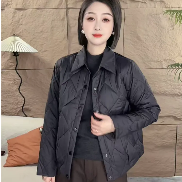 打格棉衬衫领显瘦减龄外套加棉厚棉时尚衬衫领女显瘦棉衣气质外套