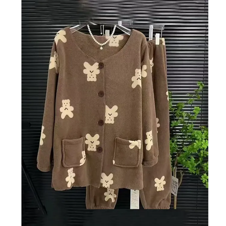 3728（丹姐家）睡衣圆领双兜开衫松紧腰收脚冬款舒适家居两件套