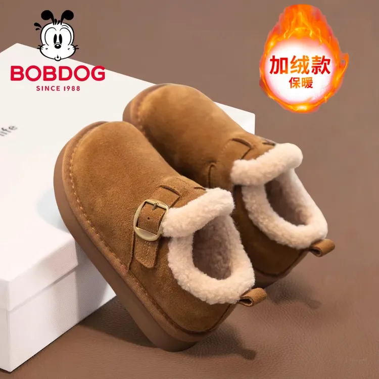 巴布豆女童加绒勃肯鞋2025冬季新款宝宝棉鞋加绒二棉鞋男童雪地靴