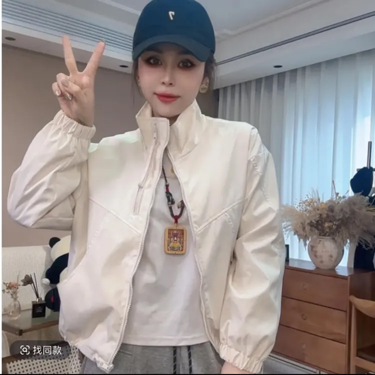 立领短款直下摆春季外套时尚女款女长袖短外套风衣
