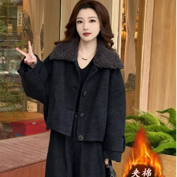 〈纪朵研〉1636秋冬小个子翻领短款外套阔腿裤两件套