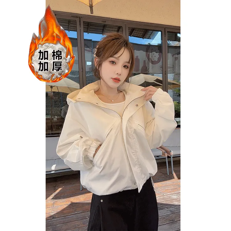 加棉外套女短款小个子夹棉棉服加厚冬季百搭冲锋衣设计感工装夹克