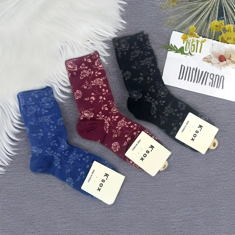 女防汗薄款厚款吸汗长筒袜中筒袜防臭拼接民族风透气