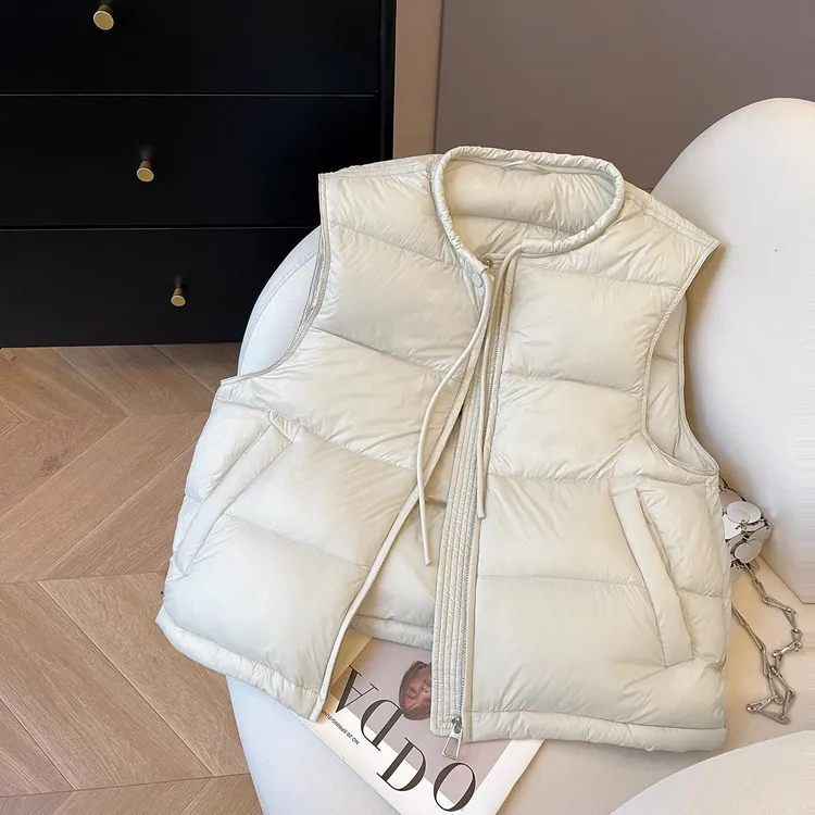 2025秋冬季新款女士抽绳圆领棉服马甲今年流行加厚叠穿马夹外套