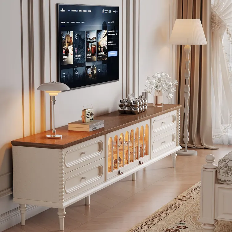50cm高电视柜奶油中古风茶几法式复古客厅2025新款收纳储物柜一体