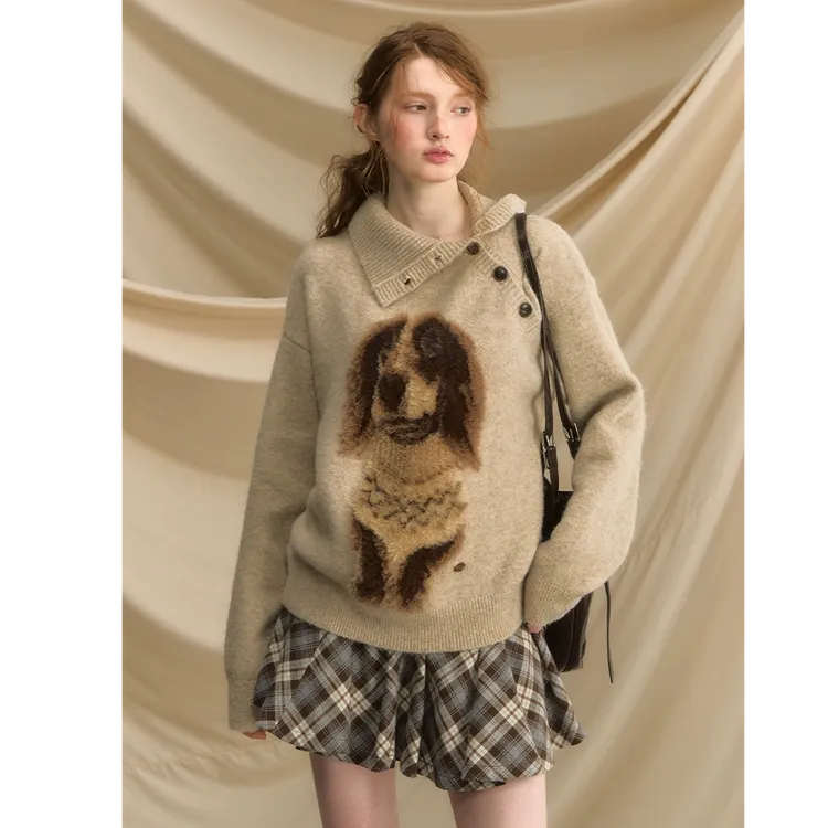 【复古小狗毛衣】秋冬宽松慵懒风高领毛衣女Z 9641#