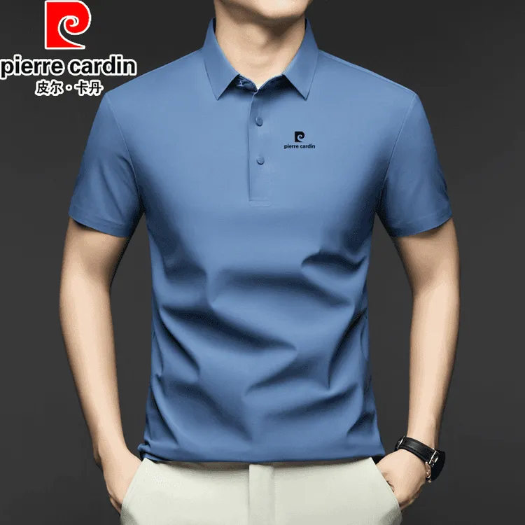 皮尔卡丹高端冰丝无痕短袖t恤男2025夏季新款中年翻领休闲polo衫