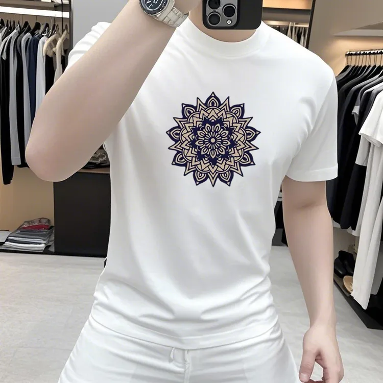  重磅索罗娜男士短袖T恤夏季新款凉感国潮风印花修身百搭圆领上衣