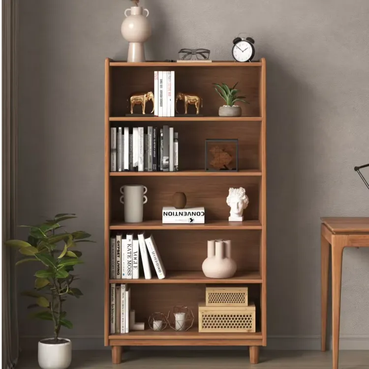 四层五层收纳柜组合书柜原木色胡桃色