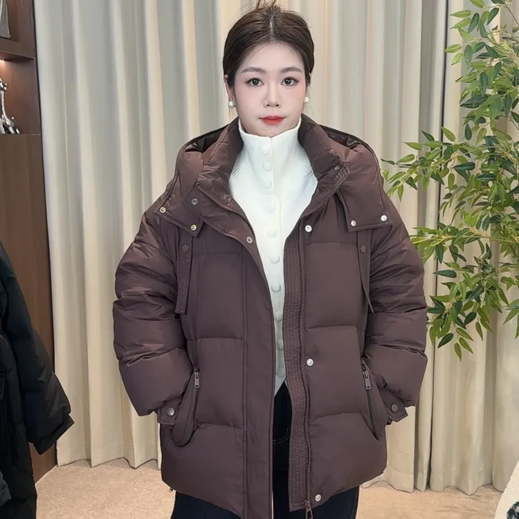 【泡芙现货】90白鸭绒短款羽绒服女200斤宽松显瘦加厚连帽胖mm加大