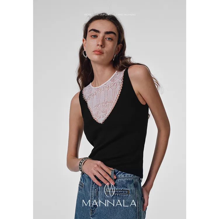 MANNALA丨“三角领”匠人钩针撞色独特无袖针织衫 Q4511