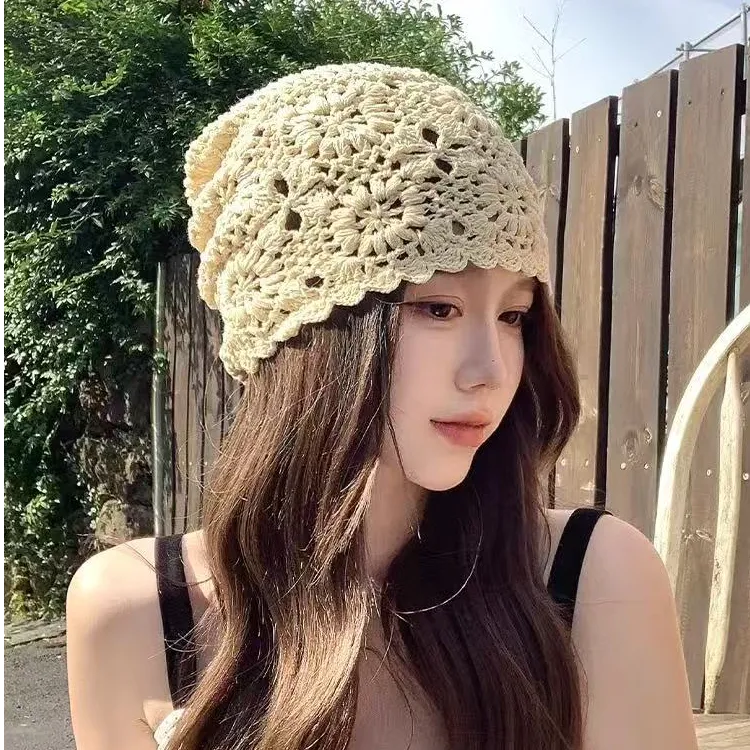 春夏手工编织包头帽子假发一体女长卷发时尚大波浪蓬松增发镂空
